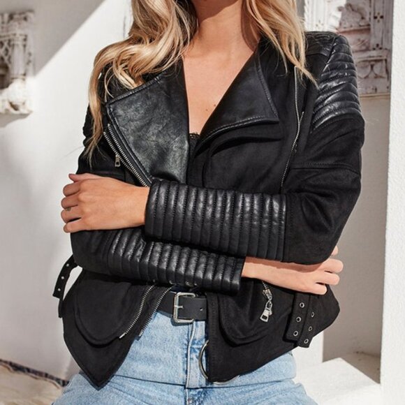 Ivory & Chain Bessie vegan suede cropped moto biker jacket (size S US, 8 AUS) - Picture 1 of 15